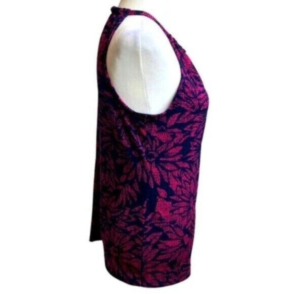 Michael Kors Navy & Magenta Floral Sleeveless Blouse Medium - Picture 2 of 5